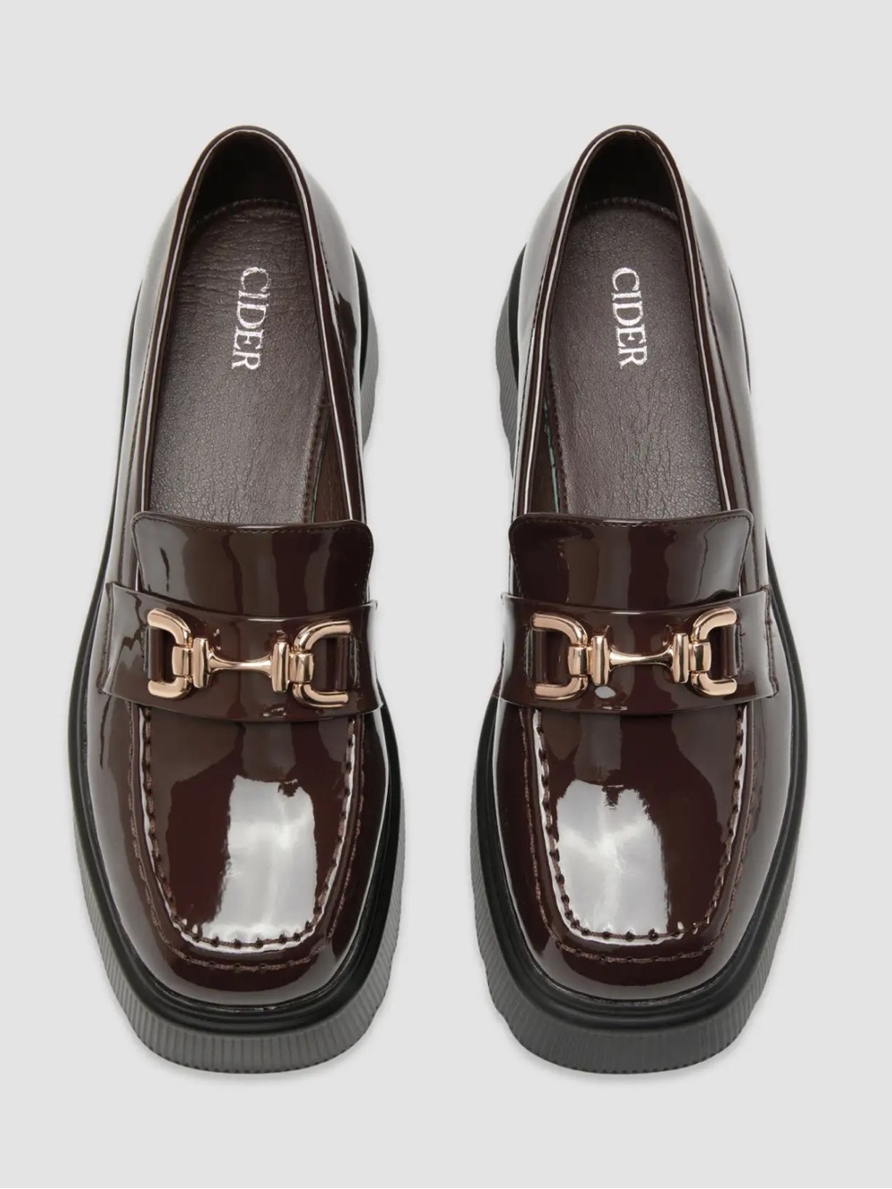 Cider Horse-bit Buckle Detail Patent Chunky Platform Heel Loafers